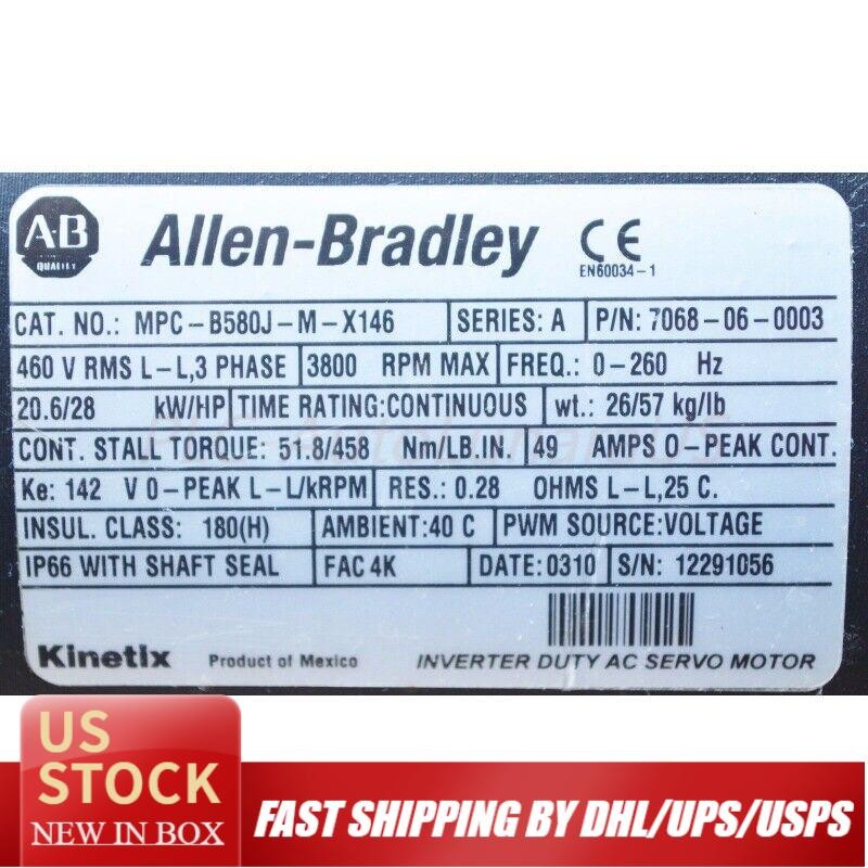 ALLEN BRADLEY MPC-B580J-M-X146 SERVO MOTOR 51.8NM 3800RPM  460V US Free Tax