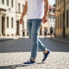 HARMONT & BLAINE Men's Sneakers EU42 Blue Denim-Like Embroidered Low Top Logo