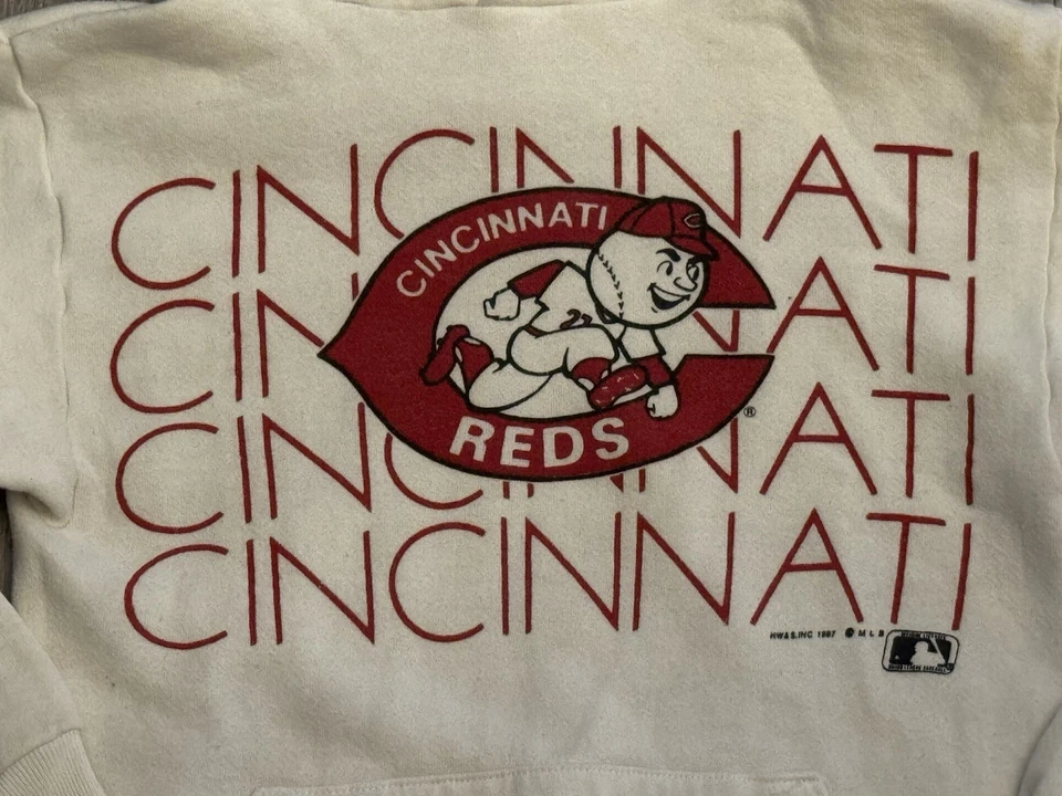 Cincinnati Reds De Colección 1987 Sudadera con Capucha Blanca MLB Béisbol Hombres Pequeña Hecha en EE. UU. Foto 2 de 4
