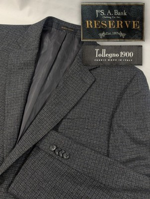 Jos. Bank Reserve Tollegno 1900 Blazer Suit  Jacket Wool Graph Plaid 44L 46'' 