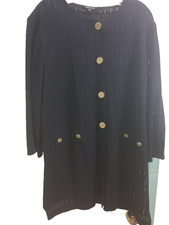 Misook Sz L Black 3/4 Length Sleeve Long Jacket Gold Buttons
