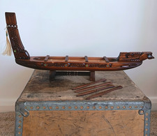 Vintage Maori Hand Carved Warrior War Canoe Large NZ