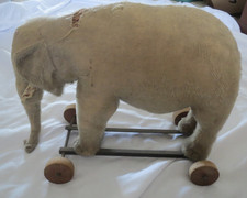 Antique Mohair Elephant on Wheels 12" high