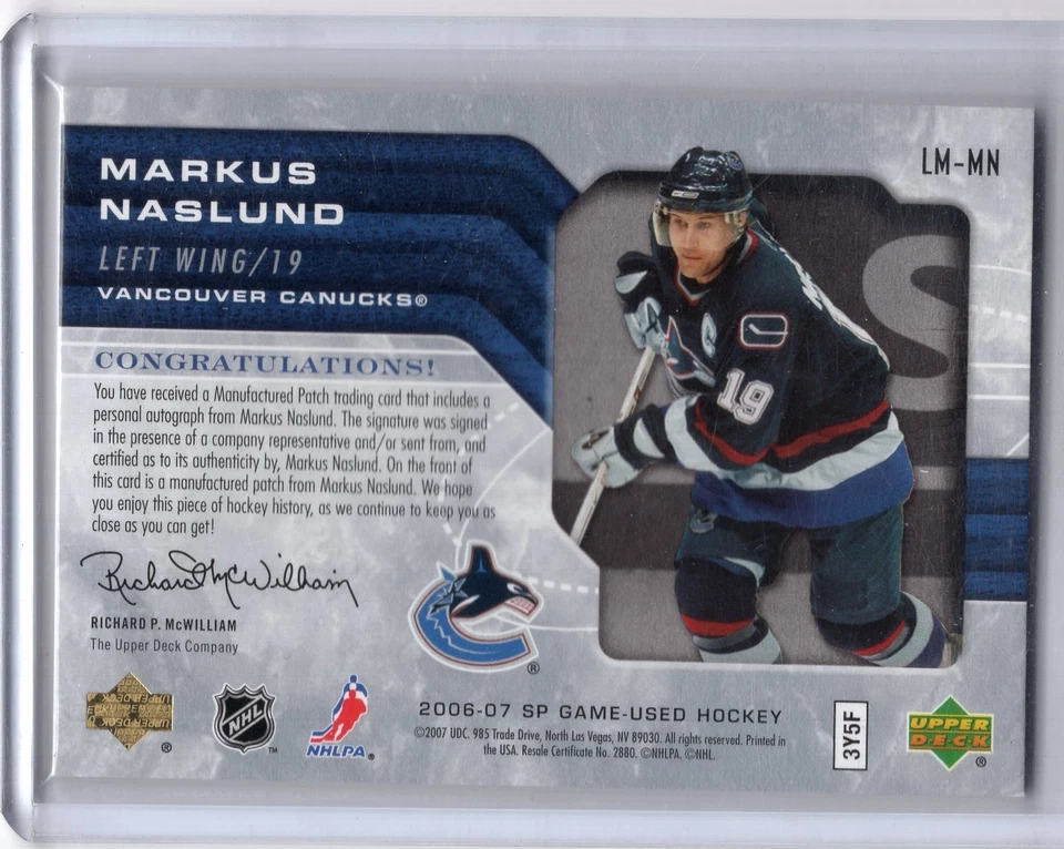 2006-07 SP Game Used Letter Marks Autograph #LM-MN Markus Naslund 9/50 - Image 2 of 2