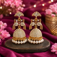 Traditional Gold Plated Pearl Jhumka Earrings...