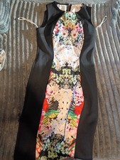 Boston Proper Size 2 Floral Sheath Dress Black Gold Zipper Sleeveless