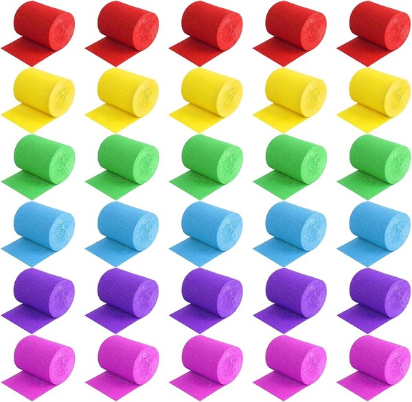 30 Rollen Krepp BäNder Bunt Krepppapier Dekoration 6 Farben FüR Party G-image