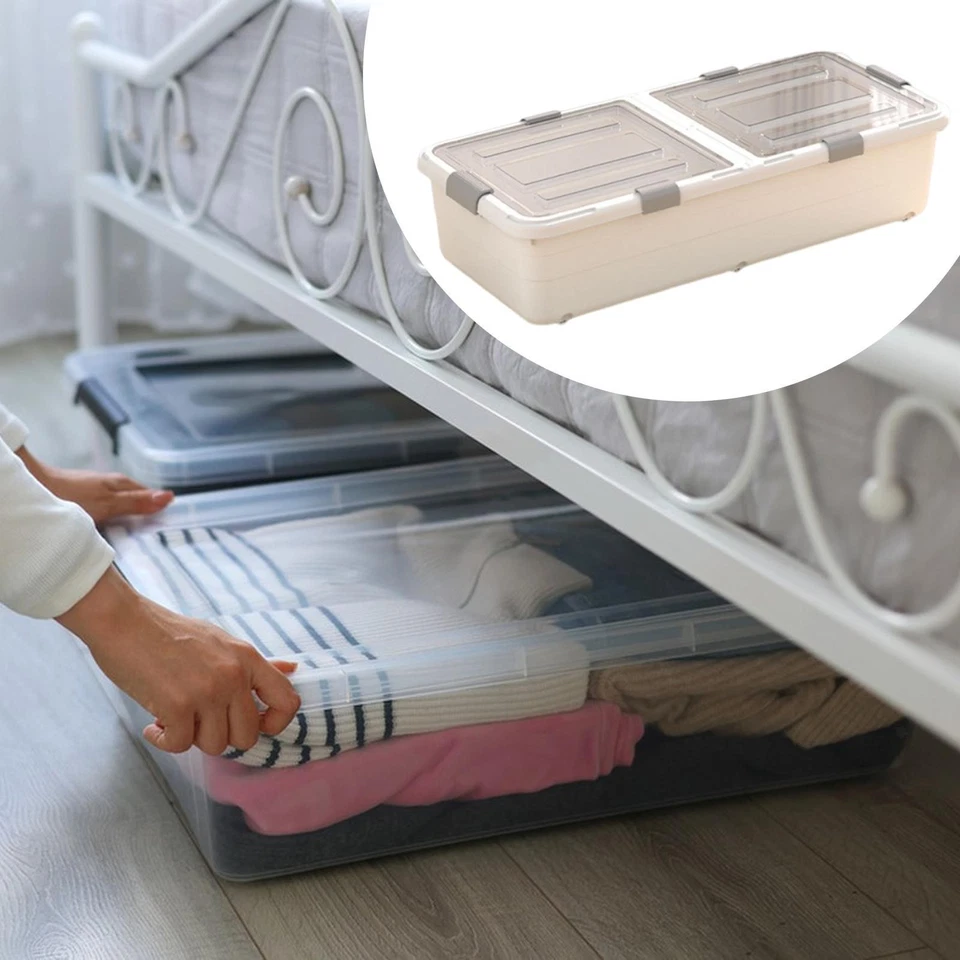 Almacenamiento debajo de la cama con ruedas cubo rodante para zapatos ropa moda abierto desde Foto 2 de 4