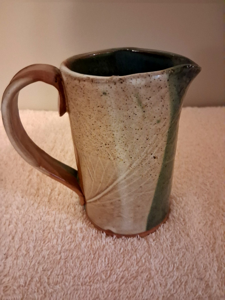 Studio Art Pottery Artist Signed Hand Crafted Tall Coffee Mug/Pitcher 5” Tall