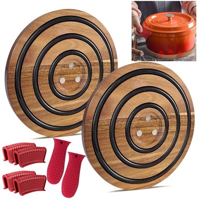 LAIAMER 2Pcs Magnetic Wooden Trivets for Hot Pots & Pans, Heat Resistant Acacia 