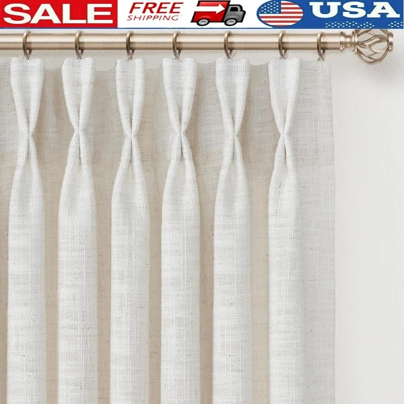 Thick Linen Curtains Pinch Pleat Light Filtering Window Drapes Privacy Decor New