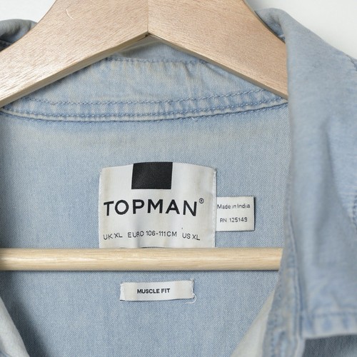 Topman Muscle Fit Herren XL hellblau klassisches Langarm Button Down Hemd - Bild 3 von 5