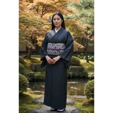 New Black Lace Kimono Set w/ Obi  Obijime Elegant Japanese Kimono Outfit