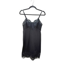 Vanity Fair Lace Trim Slip Dress Nightie S Black Adjustable Straps Vintage USA