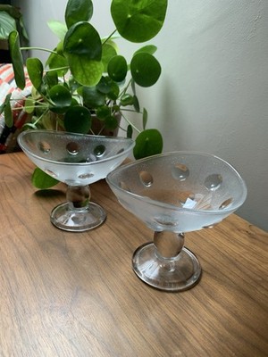 Paar Libbey Dune italienische Milchglas ''Bubble'' Eisbecher Geschirr