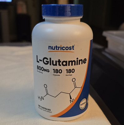 Nutricost L-Glutamine 800mg Capsules 180 Non-GMO Gluten-Free Exp 04/2027