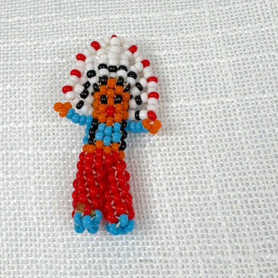 VTG Southwest American Indian Chief Figure Seed Bead Necklace Pendant Person Man