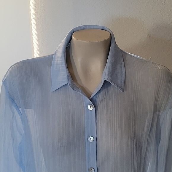 Sheer Button Down Top Blouse Lightweight Long Sle… - image 2