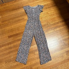 H M Floral Jumpsuit Girls Size 8 8A Flutter Sleeve Wide Leg Cutout Back