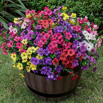 UV-beständiger Kunstseide Gänseblümchen Blumenstrauß mit 7 Zweigen und Eukal