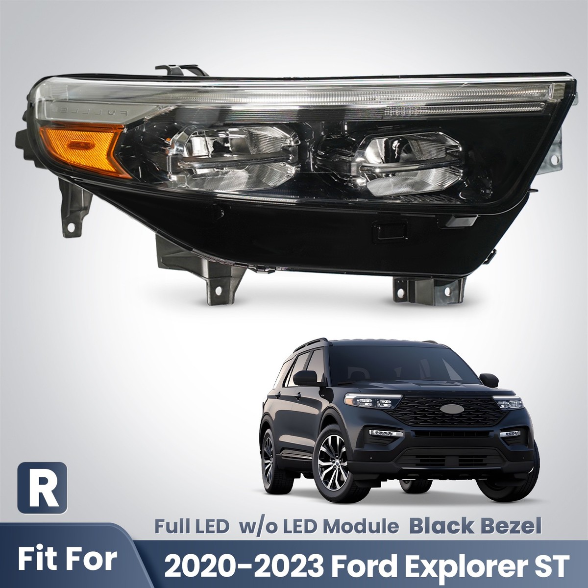 For 2020-2023 Ford Explorer ST LED Headlight W/ Bulb Black Right