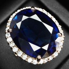 EXQUISITE MIDNIGHT BLUE SAPPHIRE 33.70CT 925 STERLING SILVER ROSE GOLD RINGS