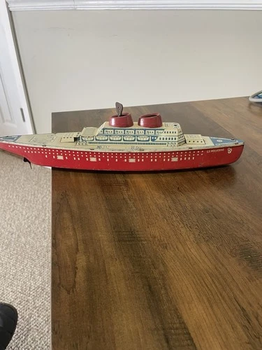 Wolverine Vintage Tin Toy Ship S.S. Wolverine Red White Wind-Up