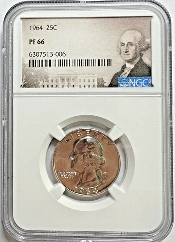 1964 Silver Washington Quarter 25C NGC PF 66  Brown Label GW