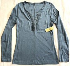 NWT EDDIE BAUER Womens SZ M TEAL long Sleeve cotton