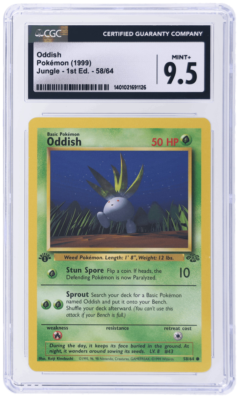 1999 Pokemon Jungle Oddish 1st Edition #58 CGC 9.5