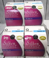 Lot Of 4 L'eggs Silken Mist Size Q Black Mist Ultra Sheer Panty Hose Control Top