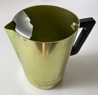 Regal Supreme retro aluminum pitcher, 10 cups, green, Bakelite handle, ice guard