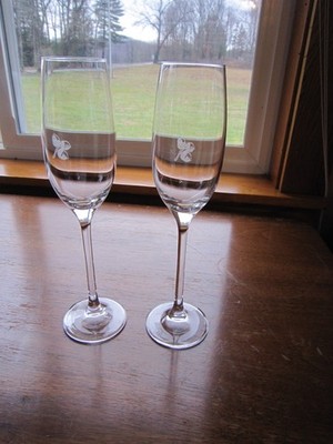 Champagne Flutes Rona Slovakia 9  Crystal Etched Acorns Set 2