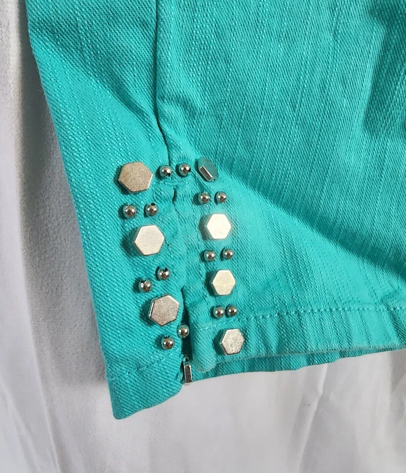 Hearts of Palm turquoise/green women's 12 capris stretch cuff silver studs - Image 2 of 4