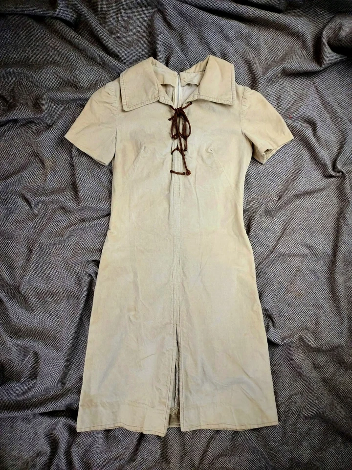 Vestido túnica occidental de pana ajustado crema de los años 40 RARO manga abullonada talla XS-S Foto 2 de 4