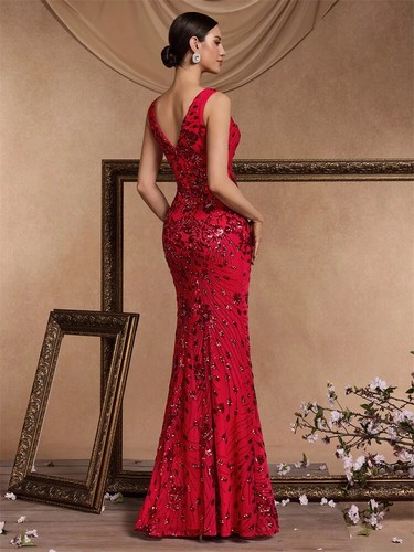 Elegant Slit Evening Dress Women Long Formal Sexy Vneck Wedding Party Prom Dress - Picture 2 of 31