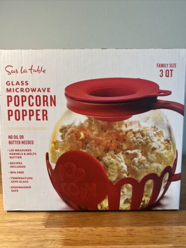 Sur La Table Glass Microwave Popcorn Popper (3) Qt Family Size. No Oil Needed - Picture 1 of 4