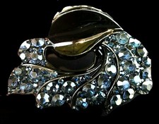 New Sapphire Blue and Black Leaf Crystal Leaf 2 1/2'' Hair Claw Clip