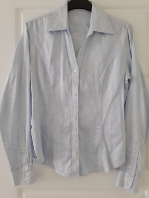 T M Lewin Ladies Pale Blue & White Pinstripe Shirt with V Neck & Stunning...