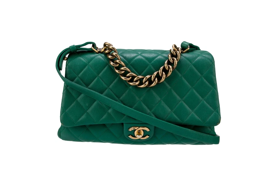 Chanel Paris-Rome Large Trapezio Flap Emerald Green Gold Hardware Handbag