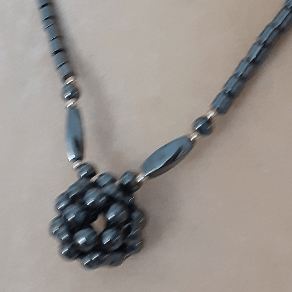 Dark gray beaded hematite necklace pendant elegant 18