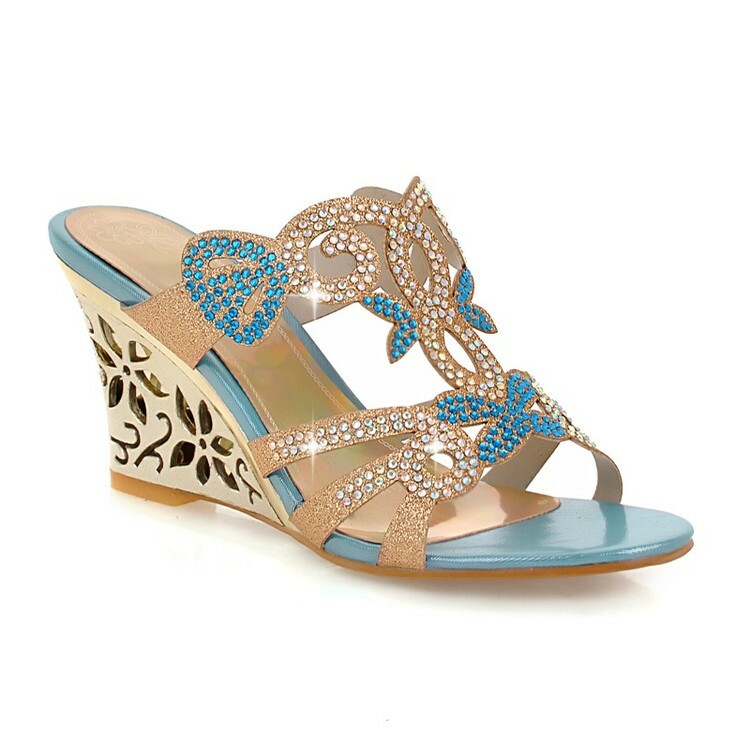 PANTOFOLA D’ORO Sandali donna zeppa tacco punta aperta slide strass ciabatte scarpe casual nuovi