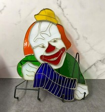 VNTG Stained Glass Clown Wall Art Decor 13"x8" Sun Catcher Handmade 3D Layered