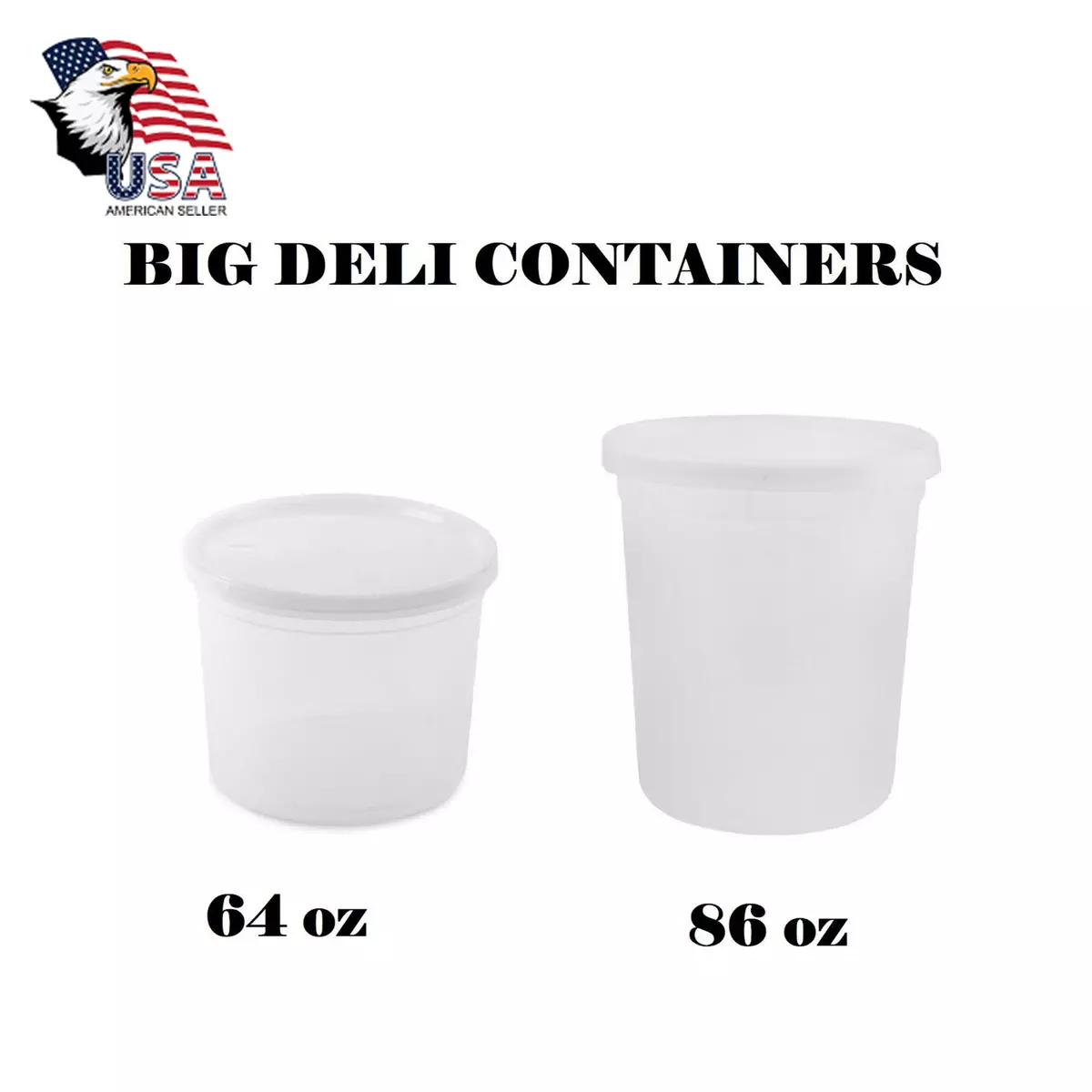 64 & 86 Oz Big Plastic Deli Food Storage Containers Lids Soup