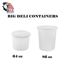 64 & 86 Oz Big Plastic Deli Food Storage Containers Lids Soup Freezer Microwave