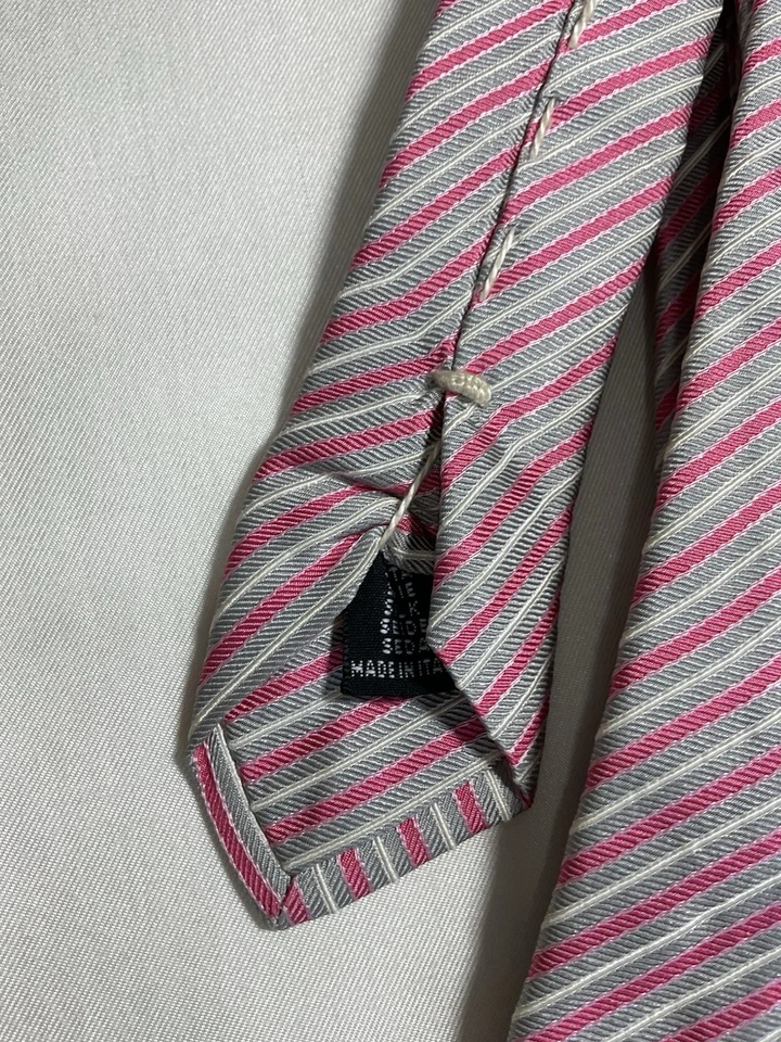 Мужской галстук PAL ZILERI из чистого шелка серый с полосатым розовым узором M. в Италии E.C. - Изображение 3 из 4