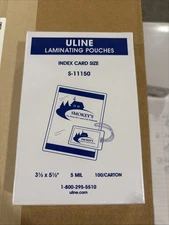 ULINE Laminating Pouches 3-1/2 x 5-1/2 File Card size [pack of 100] 5 Mil Clear