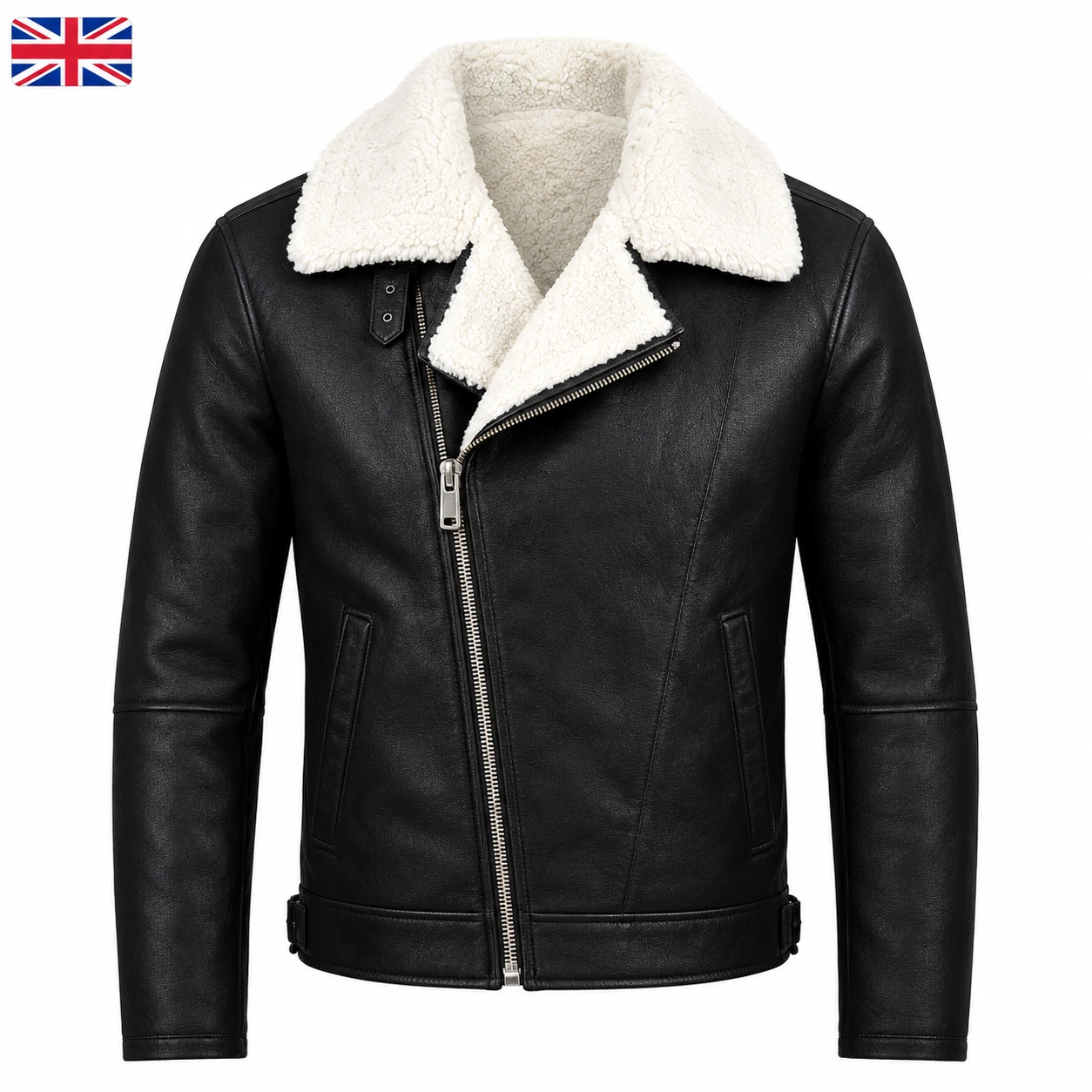Men’s B3 Aviator Jacket Shearling Sheepskin Leather Bomber Flight Coat Winter image 1