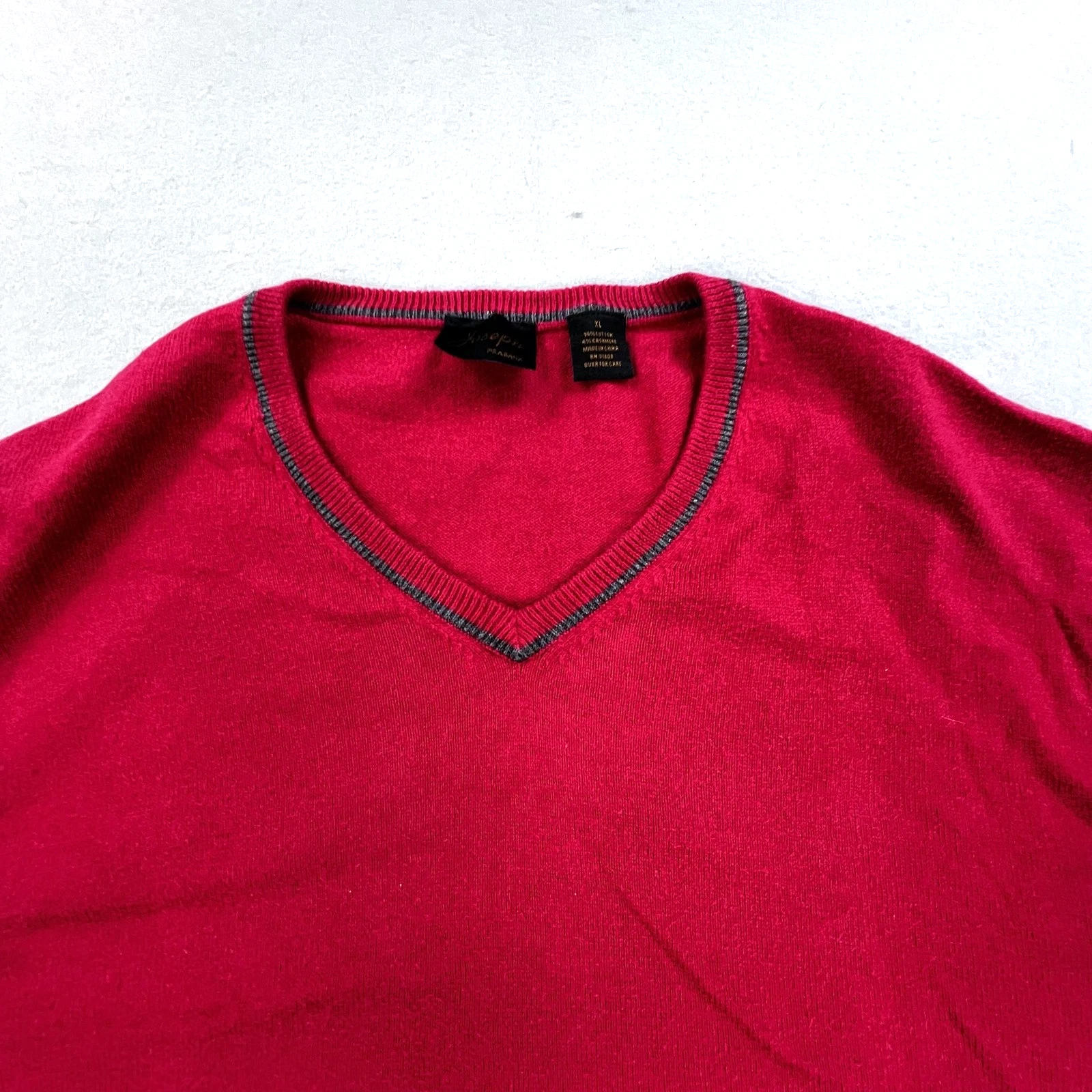 Joseph Jos A Bank Sweater Mens XL Red V Neck Cotton Cashmere Pullover Knit