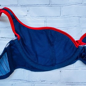 vtg AGENT PROVOCATEUR Blue PINSTRIPE Cardini PinUp Nikita Bra Set Gangster 34C L